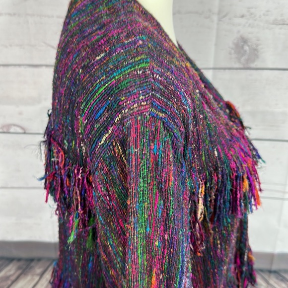 Vintage Yak Magic Womens Jacket size Large Multicolor Fringe Silk Art to wear - Picture 8 of 15